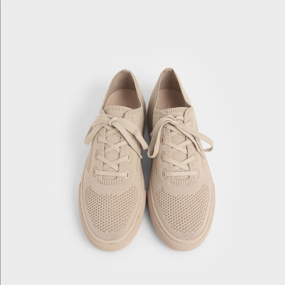Knitted lace up sneakers, nude